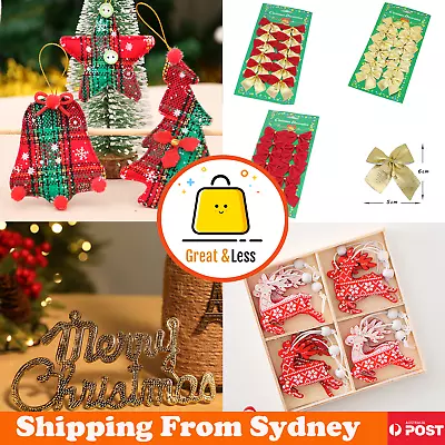 Christmas Tree Handing Xmas Ornament Bowknot Wooden Bell Deer Party Decoration • $1.99