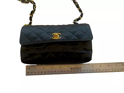 Vintage Chanel Black Silk Evening Bag With Chain Handle • $600