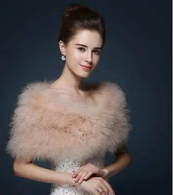 Wedding Fur Cape Ostrich Feathers Fur Wedding Bride Shrug Bridal Party Shawls • $136