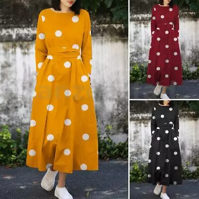 $30.99 • Buy ZANZEA Womens Polka Dots Long Sleeve A Line Prom Gown Night Swing Maxi Dress NEW