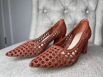 Zara Basic Collection Coral Perforated Block Heel Size 37 Slip On Career 6.5-7 • $37.99