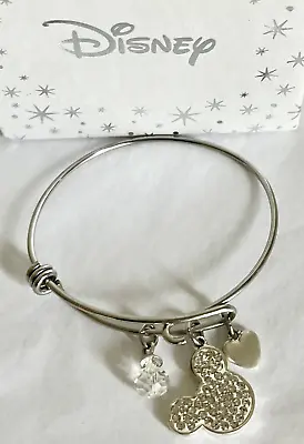 Disney Sterling Silver 8 Inch I Love Mickey Mouse  Bangle Bracelet With Charms • $16.95