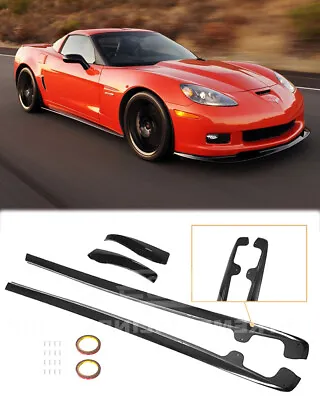 For 05-13 Chevy Corvette C6 Z06 Glossy Black Side Skirts & Mud Flaps ZR1 Style  • $199.98