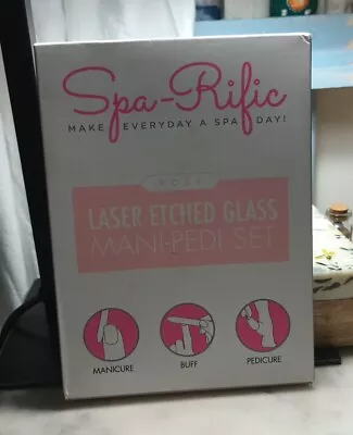 Spa-Rific Rose Laser Etched Glass 2 Piece Mani- Pedi Set NIB • $27