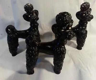 3 Vintage 1950s Chalk Plaster Black Poodles Figures Retro Kitsch 14cm High • £22