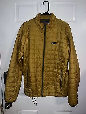 Patagonia Jacket Large Yellow Mustard Goose Down Sweater Full Zip Outdoor Mens • $85