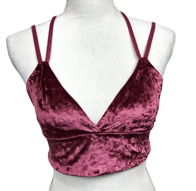 PROJECT28 NYC Wine Red Crushed Velvet Strappy Bralette New $39 • $10.24