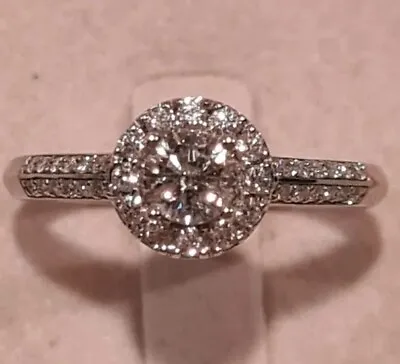 GIA Certified 35ct Diamond Round Brilliant 18k White Gold Engagement Ring 53/6.5 • $0.99
