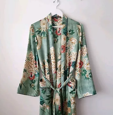 Zara Satin Floral Oriental Print Kimono Wrap Jacket Size M Medium 10 12 • $99.60