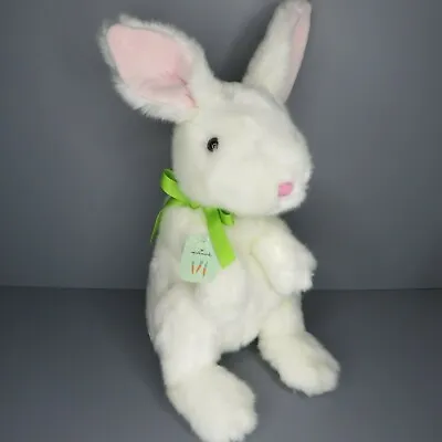 Hallmark White Bunny Rabbit Pink Ears 13  Plush Stuffed Animal Green Ribbon Tag • $18.99