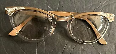 1950s 60s Cat Eye Vintage Aluminum Eyeglasses Copper Bronze W/Jewels • $21.24