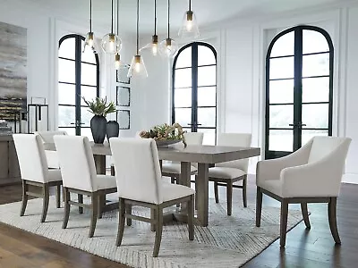 Modern Furniture - White & Gray Dining Table & 8 Faux Leather Chairs Set IC0D • $2181.89