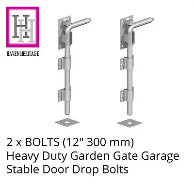 2 X 12  HEAVY DUTY STABLE  DROP BOLT  DOOR GATE GARAGE SHED SLIDING HASP PADBOLT • £13.99