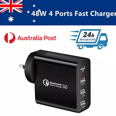 $19.88 • Buy 4 Ports QC3.0 48W PD Fast Charging Charger Multi USB + Type C Wall Plug Adapter