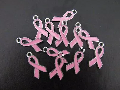 Pink Awareness Ribbons Pendants Enamel Metal Cancer Awareness • £1.99