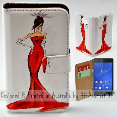 $13.98 • Buy For Sony Xperia Series Lady In Red Sketches Print Wallet Mobile Phone Case Cover