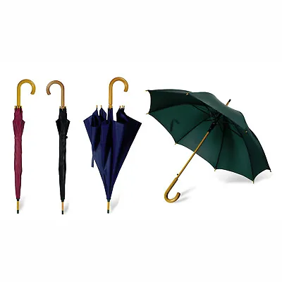 42  CLASSIC Umbrella - WOODEN Crook Handle AUTOMATIC Stick Brolly Walking Bride • £15.75