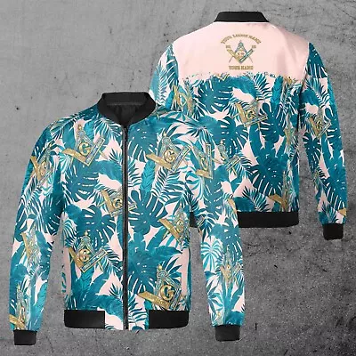 Custom Name Chapter Name Masonic Tropical Jungle Unisex 3D Bomber Jacket S-5XL • $46.59