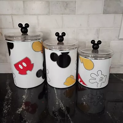 DISNEY Mickey Mouse Body Parts 3-Piece Enamelware Canister Set W/Plastic Lids • $75