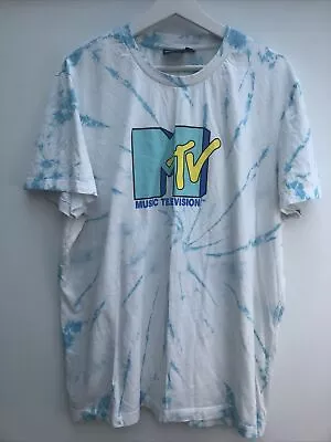 MTV Tie Dye T Shirt Blue Short Sleeve Music Television Short Sleeve Mens Large L • £14.95