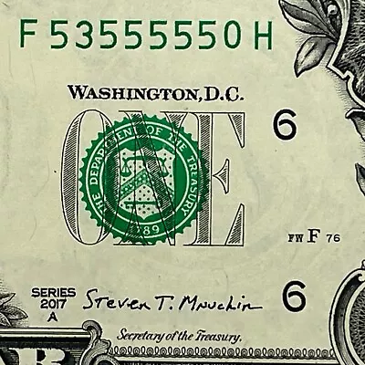 Six Of A Kind 5s Fancy Serial Number One Dollar Bill F53555550F Trinary 3s 0s • $59.99