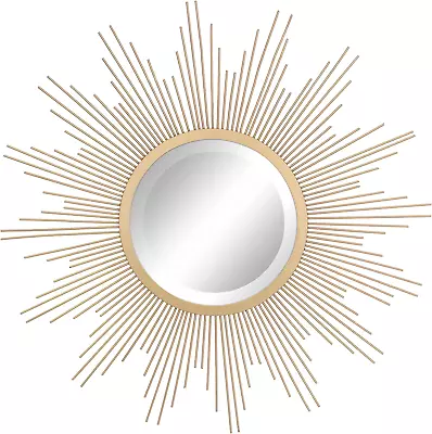 Round 23  Antique Gold Metal Starburst Hanging Wall Mirror With Attached Mountin • $65.95