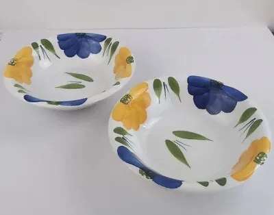2 Maxam Handpainted Made In Italy La Primula Daisy Floral Yellow Blue Plate 10.5 • $20.80