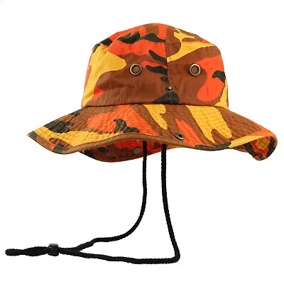 Mens Boonie Bucket Wide Brim Hat Savage Orange Camo Cotton Safari Cap Military • $9.89