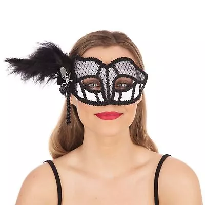 Black White Skull Bones Mask Masquerade Costume Pirate Party Venetian. • £7.57