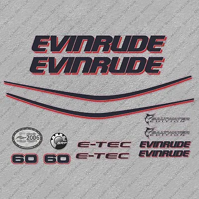 Evinrude 60 Hp ETEC Outboard Engine Decals Sticker Set Reproduction White Cowl • $49.49