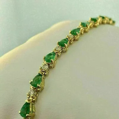 Lab-Created Green Emerald Tennis Bracelet 14K Yellow Gold Plated 10 Ct Pear Cut • $194.99