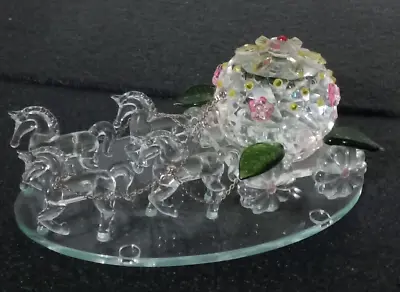 Unsigned Arribas Crystal Cinderella W/4 Horsed Drawn Carriage On Glass Platform • $99.99