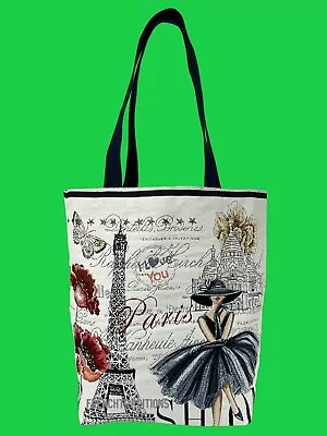 Handmade French Market Tote Off-White Paris Fashion & Poppies Made In France • $56.25