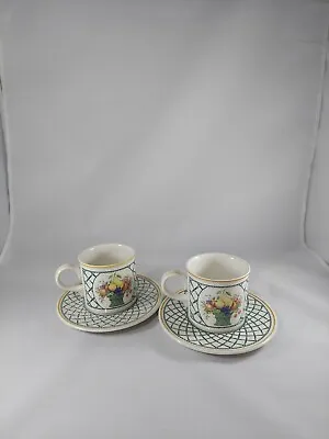 Villeroy & Boch Basket Germany 2 Flat Cups & Saucers Fruit Green Beautiful. • $38