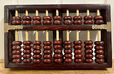 Vintage Red Lion Chinese Wood & Brass Abacus Calculator Classic Counting Maths • £14