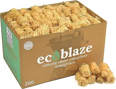 Ecoblaze Natural Firelighters 200 Wood Wool Fire Lighters For Wood & Log Burner • £18.99