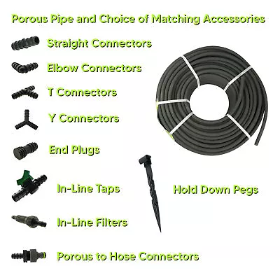 Porous Pipe Soaker Hose Leaky Pipe & Choice Of Accessories Watering Kit Set • £5.97