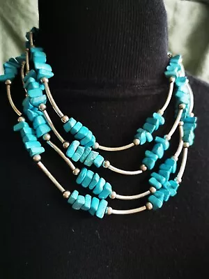 £4 • Buy M&s Turquoise And Silver  Multi Layered Beaded Necklace