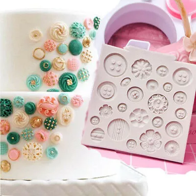 Buttons Flowers Silicone Fondant Chocolate Mould Cake Icing Sugar Paste Mold • £3.99