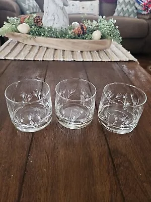 Set Of 3 Etched Wheat Old Fashion Glass Tumblers 3”x3  VTG Mid-century Barware • $19.99