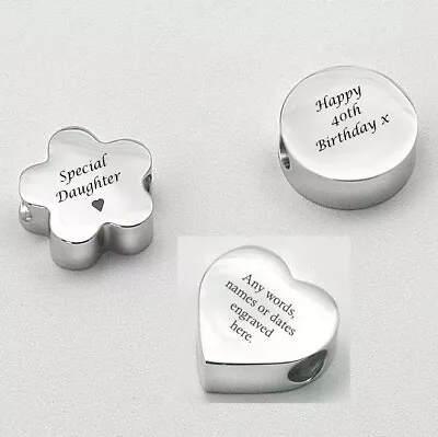 Personalised Charm Bead Engraved Heart Round Or Flower Bead Any Engraving • £11.99