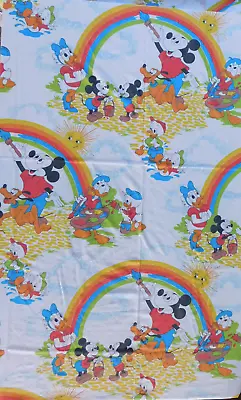 VTG Disney Mickey Mouse Donald Duck Rainbow Paint Twin Flat Sheet + Pillowcase • $24.75