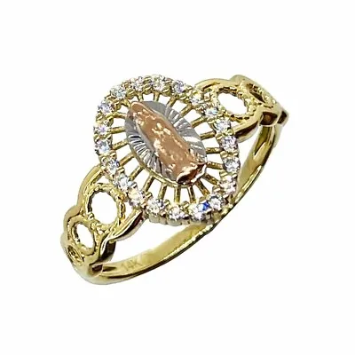 14k Solid Gold Virgin Mary Virgen Maria Lady Guadalupe CZ Ring • $174