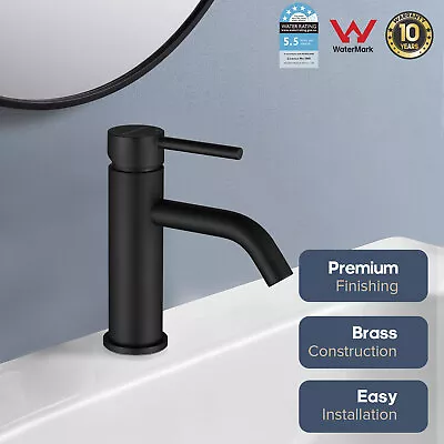 Decaura Bathroom Basin Sink Mixer Tap Matte Black Brass Faucet Round Gooseneck • $59.99