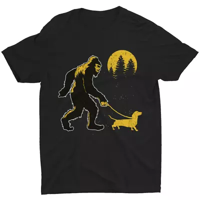 Bigfoot Walking Wiener Dog T-shirt Funny Sasquatch Dachshund T Shirt Humor Tee • $15.99