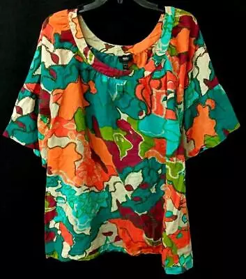 Mossimo Orange Blue Floral Print Circle Neck Short Sleeve Plus Top 24W/26W • $0.99