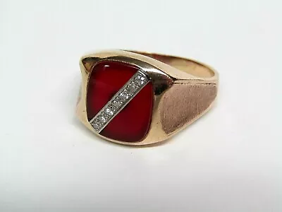 Vintage IOFX 10K Yellow Gold Diamond Red Stone Men's Ring 9.7g Size 13.75 • $424.99