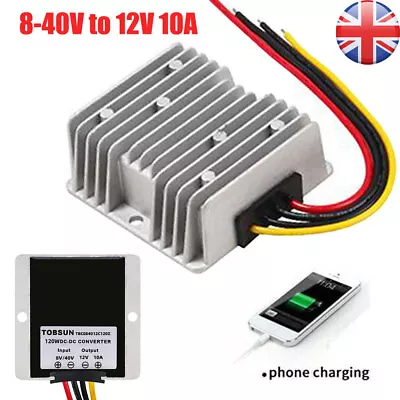 8-40V To 12V 10A DC Voltage Stabilizer Car Power Supply Regulator Waterproof UK • £21.99