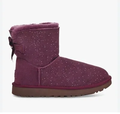 UGG Mini Bailey Bow Metallic Ankle Boot Pinot Noir 6 • $95