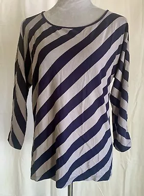 MARIMEKKO Mika Piirainen Navy/Gray Diagonal Stripe Top SZ M Long Sleeve Cotton • $38